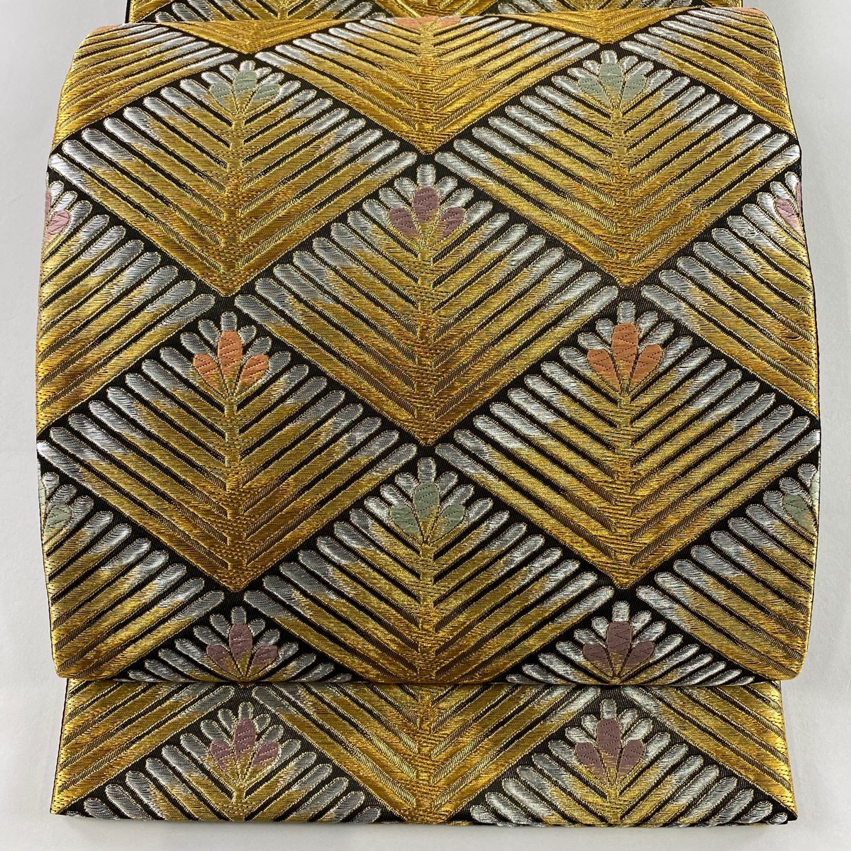 【美品】 袋帯 秀品 若松菱 金銀糸 唐織 金色 六通 正絹 【中古】拍卖