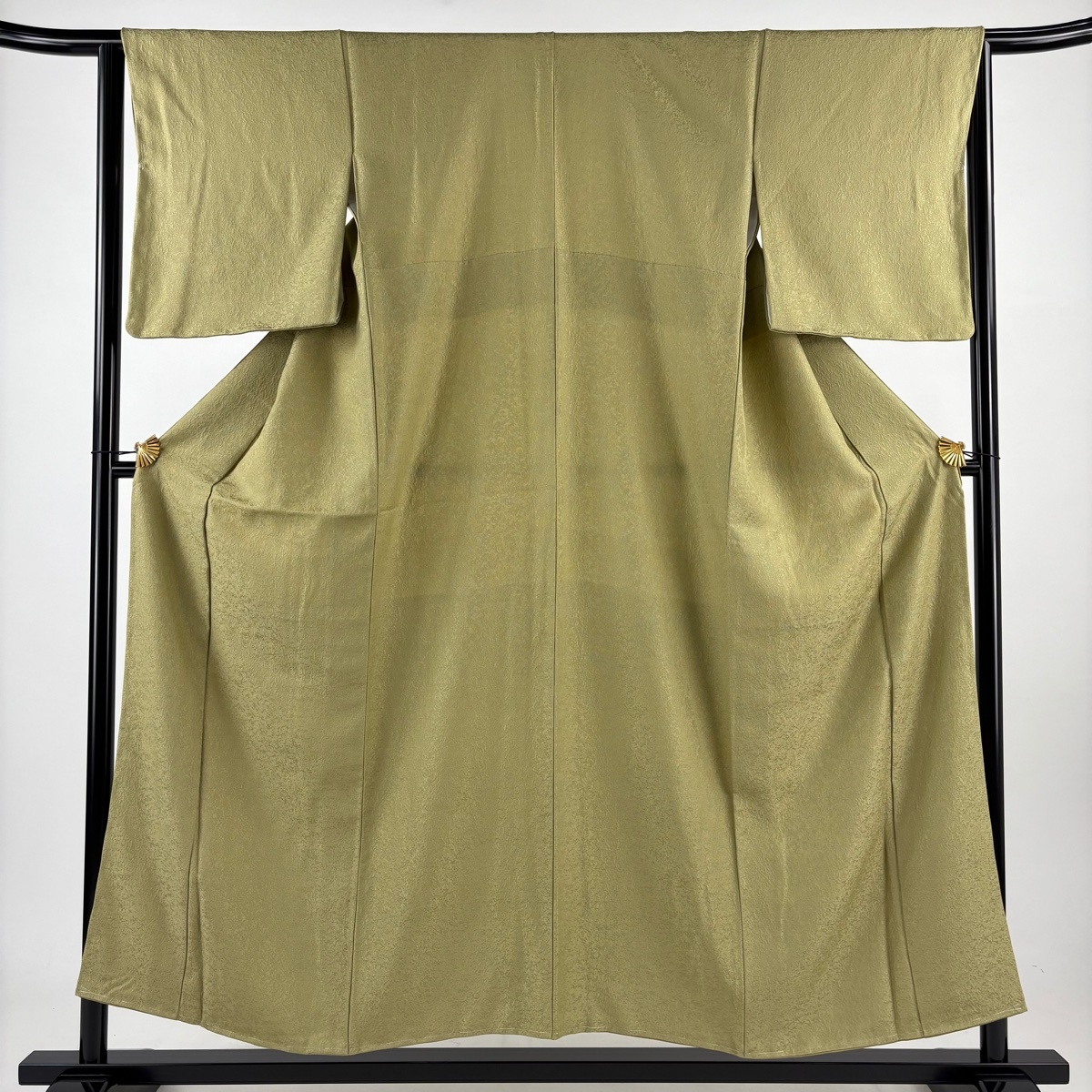 【美品】 江戸小紋 身丈154cm 裄丈63.5cm S 袷 鮫 地紋 鶯色 正絹 名品 【中古】拍卖