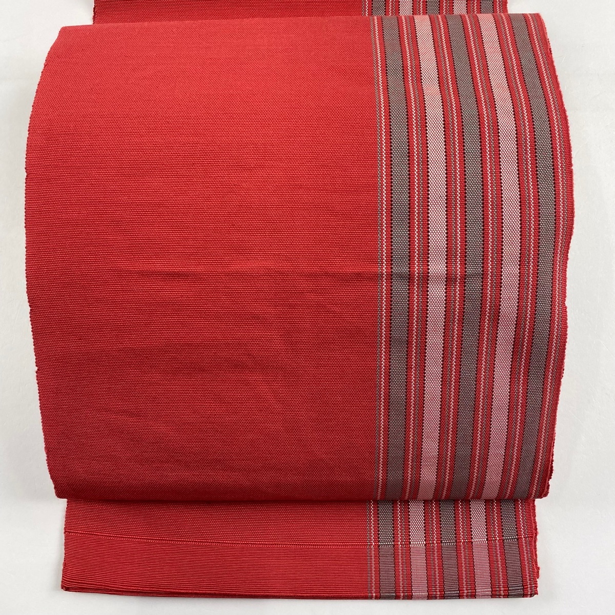 名古屋帯 優品 八寸名古屋帯 縞模様 濃ピンク 正絹 【中古】拍卖