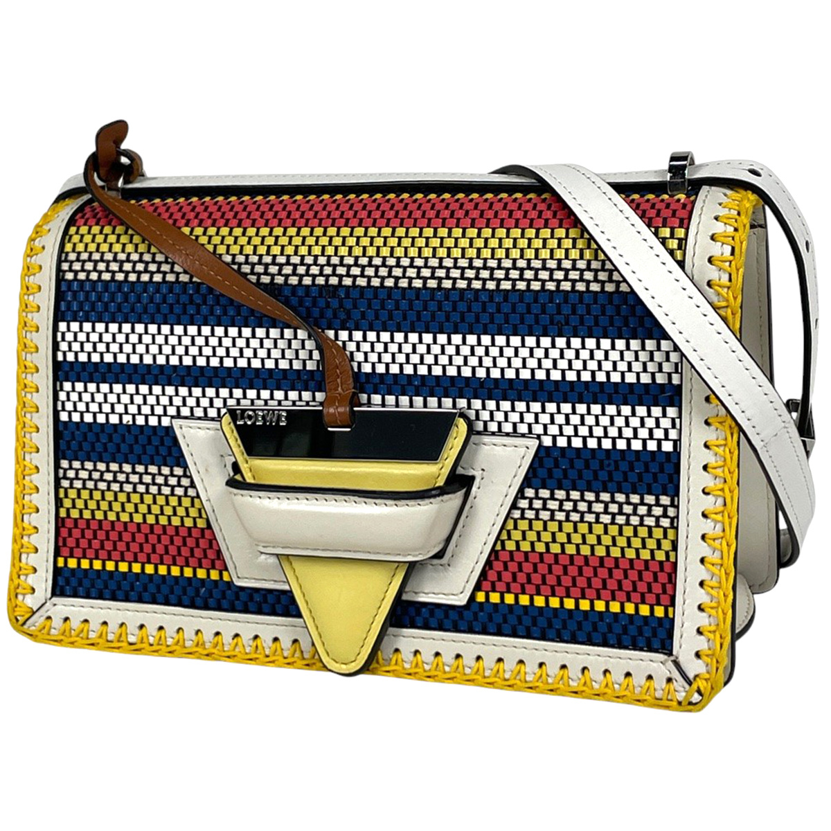 ロエベ LOEWE バルセロナ ショルダーバッグ 斜め掛け ショルダーバッグ レザー ホワイト イエロー マルチカラー レディース 【中古】拍卖