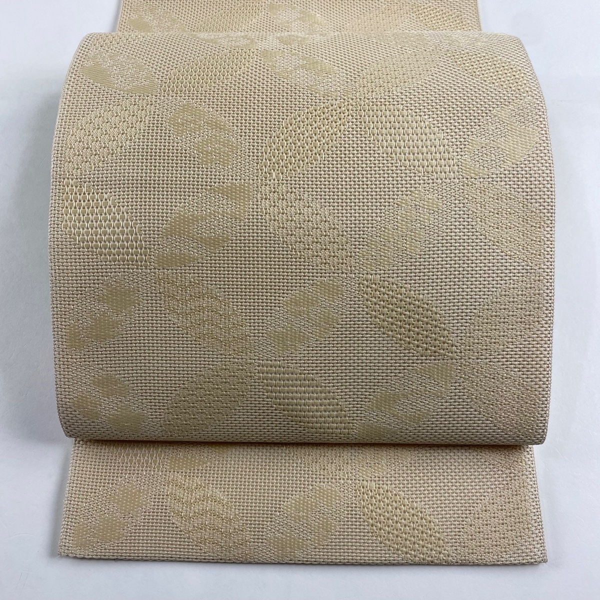 名古屋帯 秀品 七宝 草花 ベージュ 正絹 【中古】拍卖