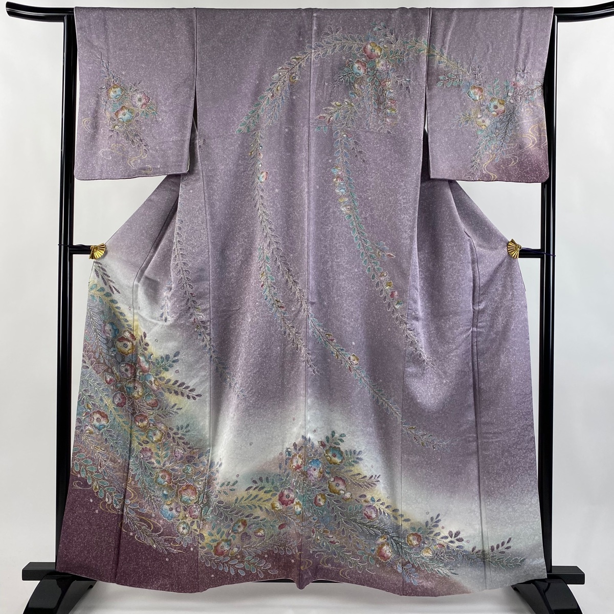 【美品】 訪問着 身丈160.5cm 裄丈64.5cm M 袷 辻が花柄 絞り 金彩 薄紫 正絹 名品 【中古】拍卖