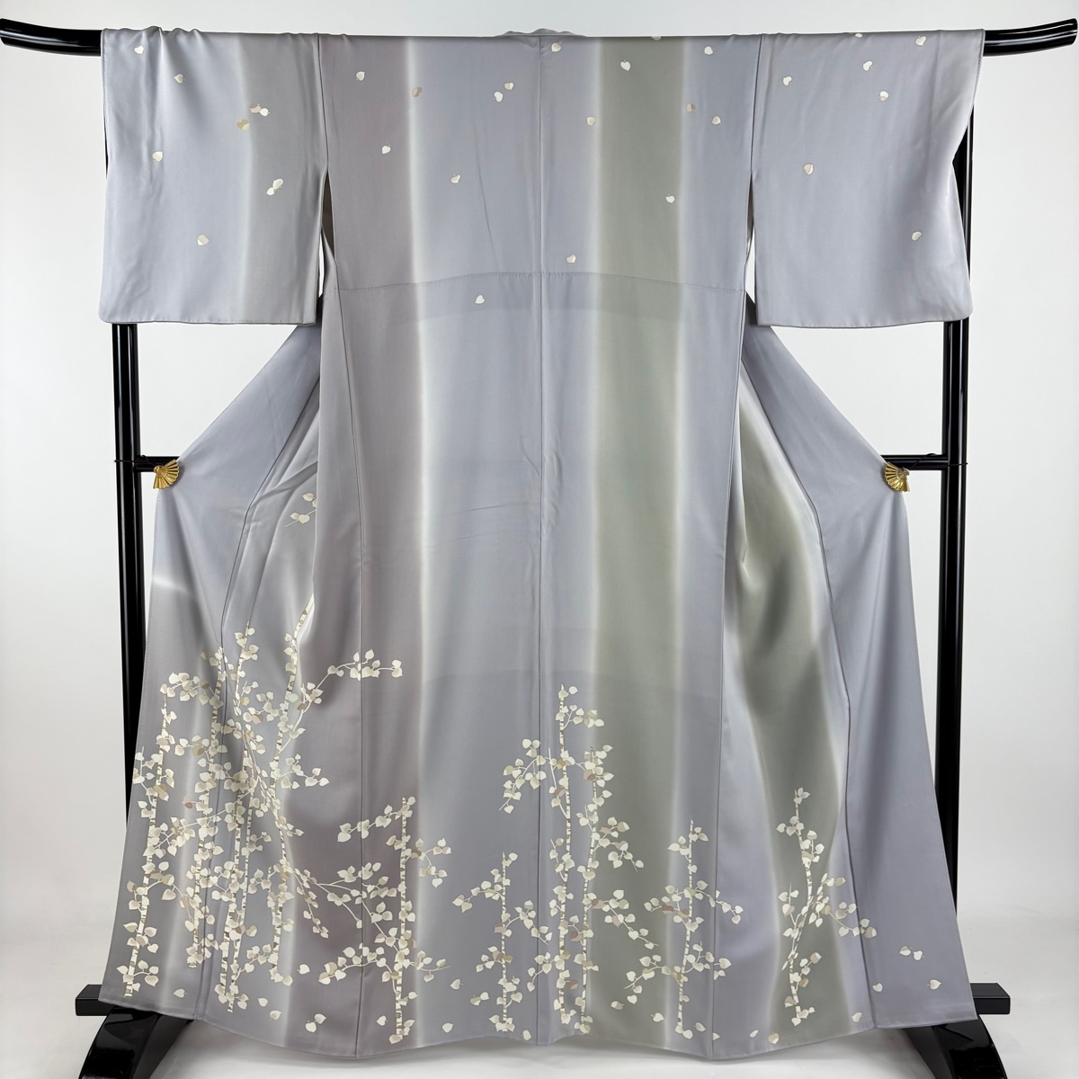 訪問着 身丈162cm 裄丈67.5cm L 袷 白樺 金彩 ぼかし 灰紫 正絹 秀品 【中古】拍卖