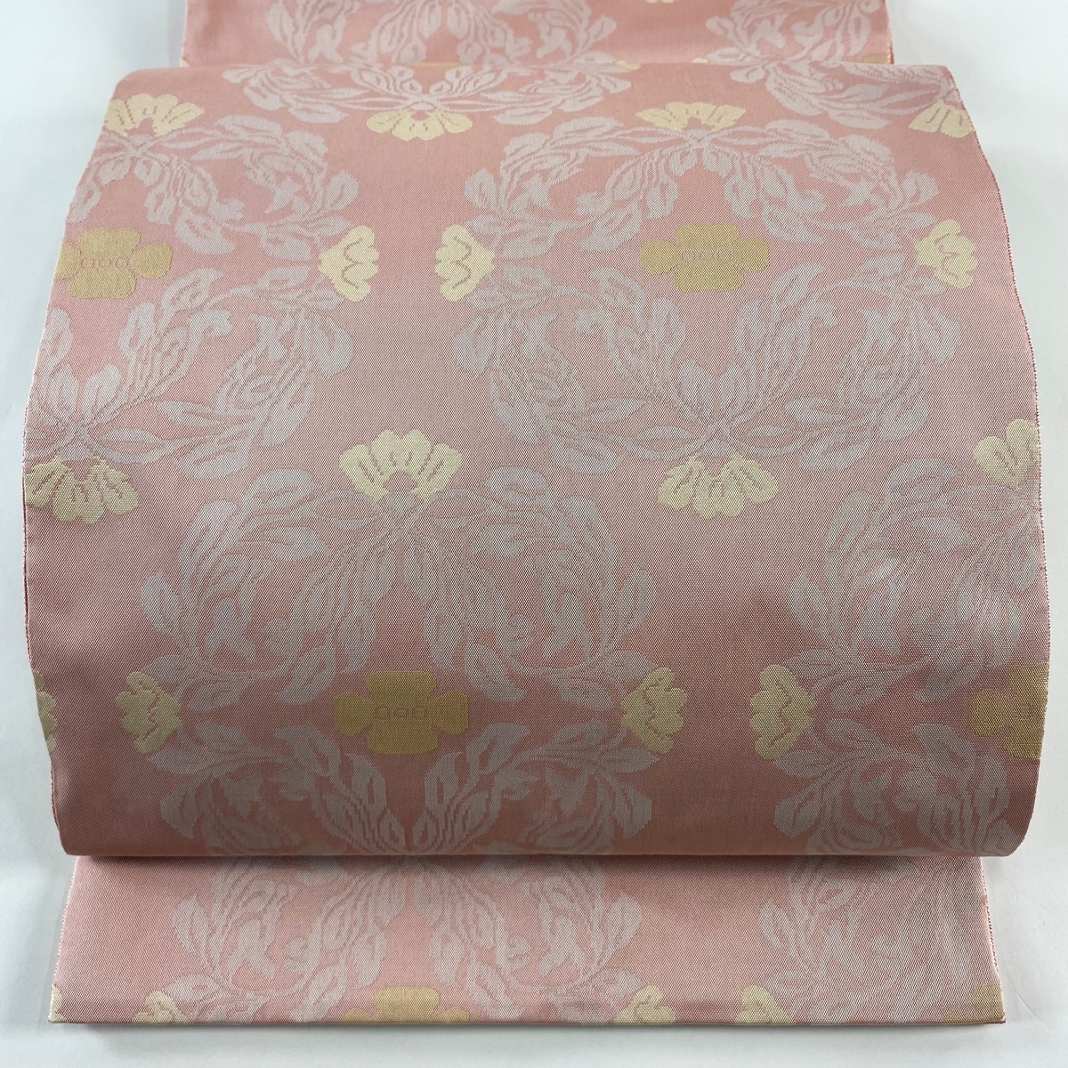 【美品】 袋帯 逸品 人間国宝 北村武資 落款 草花 ピンク 六通 正絹 【中古】拍卖