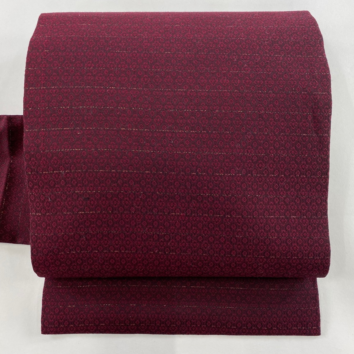 名古屋帯 優品 縞 菱 金糸 えんじ色 正絹 【中古】拍卖