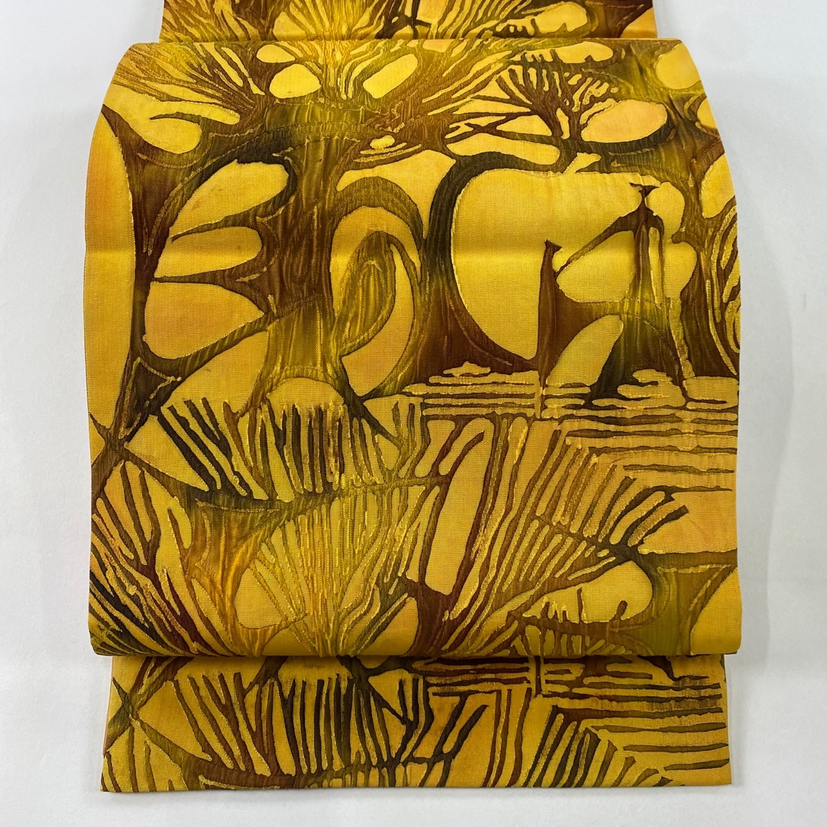【美品】 袋帯 秀品 樹木 山吹色 六通 正絹 【中古】拍卖