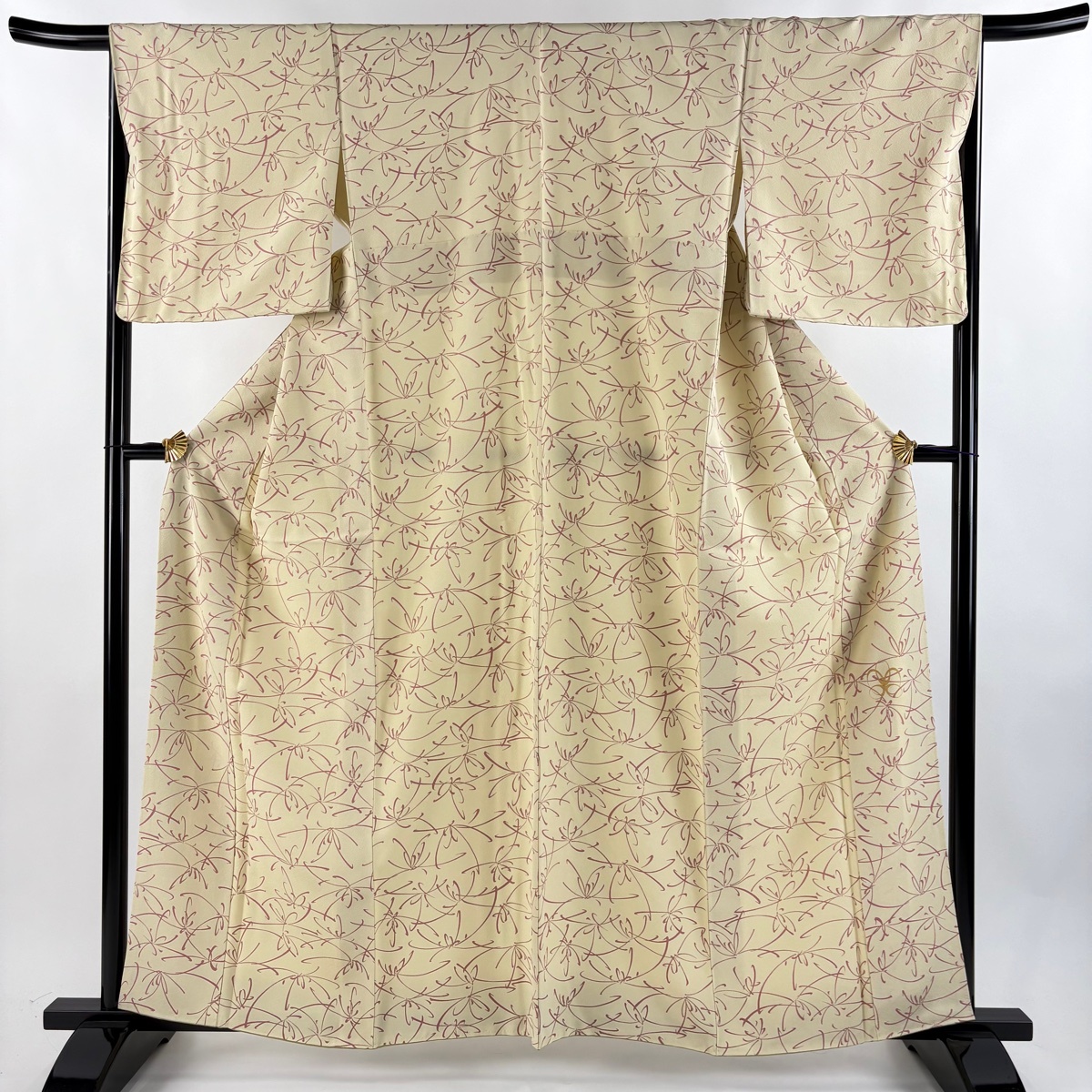 【美品】 小紋 身丈161.5cm 裄丈67cm M 袷 幾何学 クリーム 正絹 秀品 【中古】拍卖