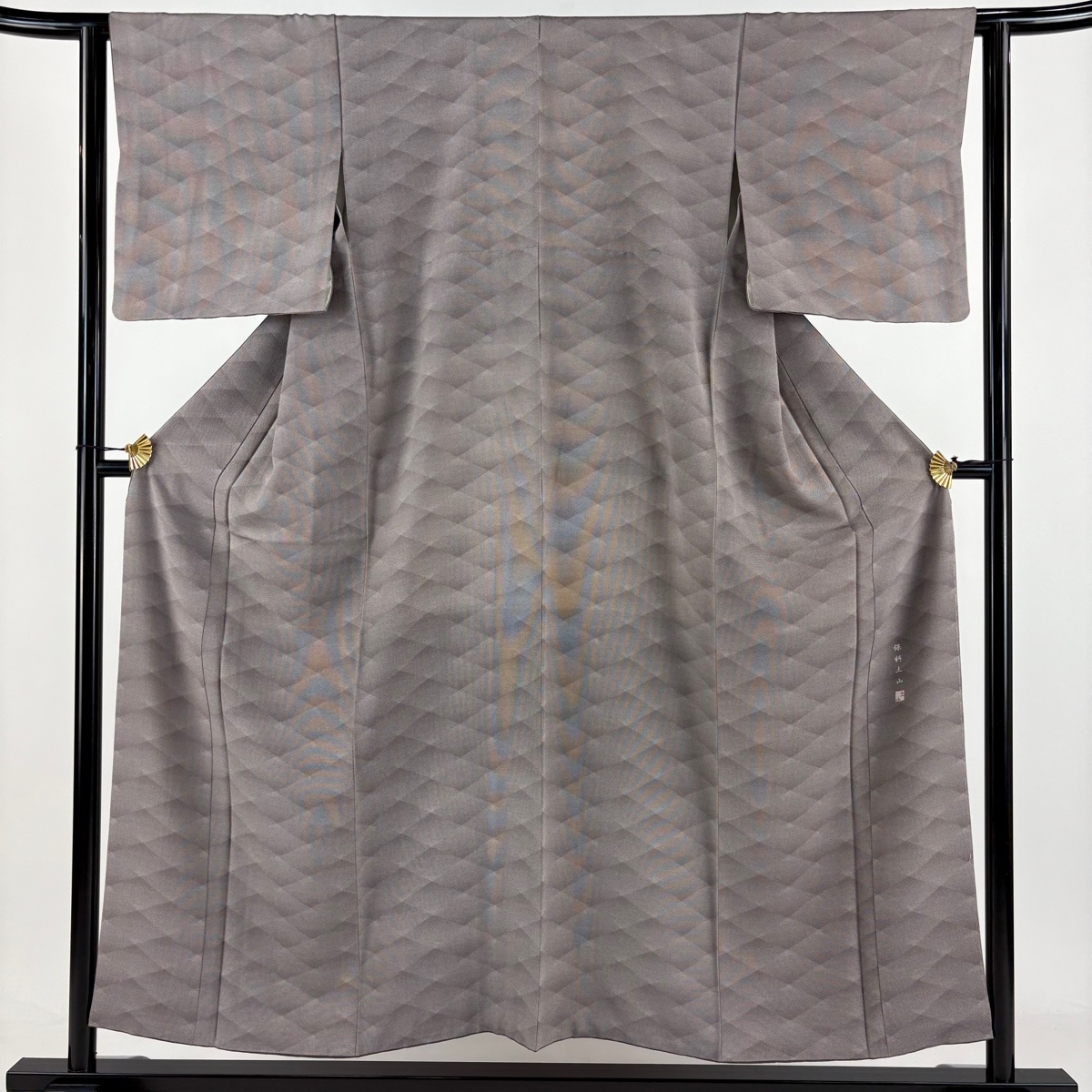 江戸小紋 身丈154cm 裄丈61.5cm S 袷 保科土山 落款 菱 灰茶 正絹 名品 【中古】拍卖