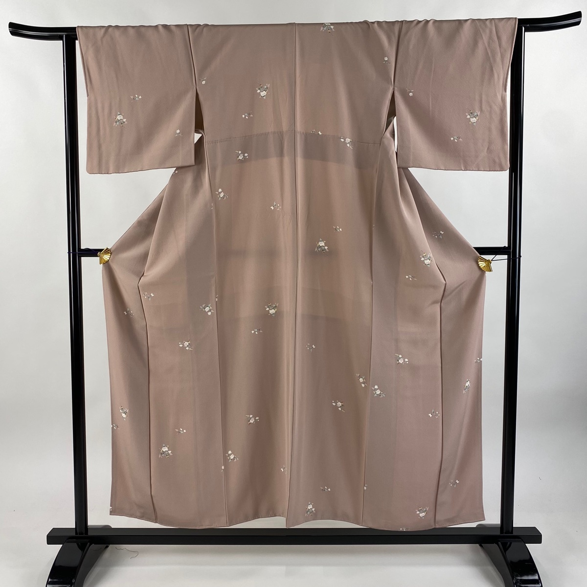 小紋 身丈154cm 裄丈64cm M 袷 草花 ピンク 正絹 秀品 【中古】拍卖