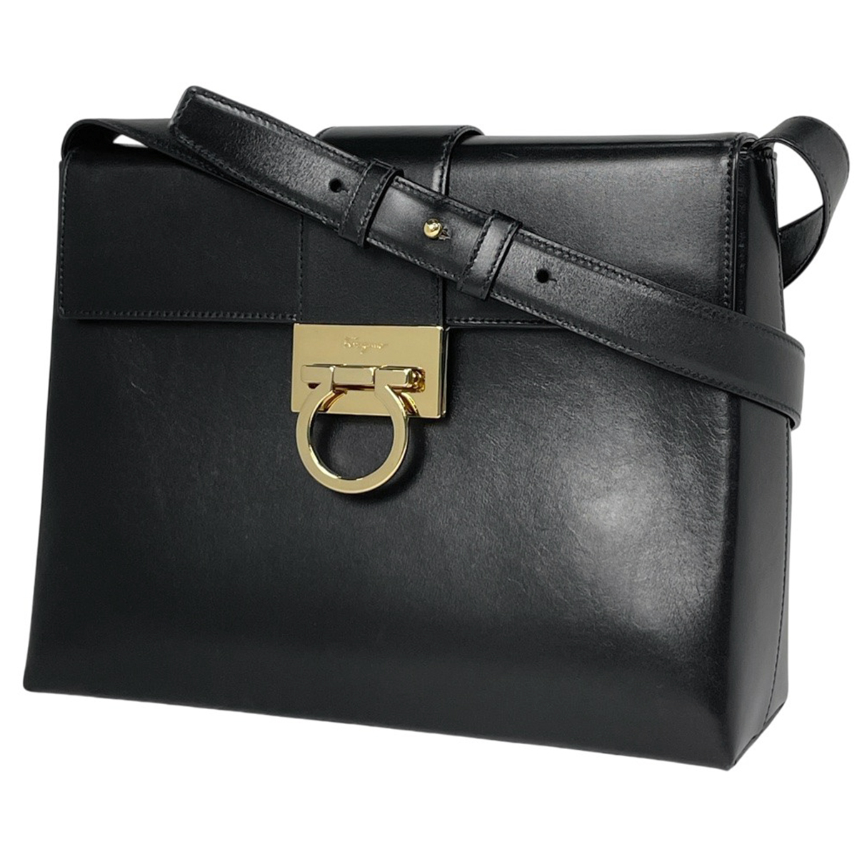 サルヴァトーレフェラガモ Salvatore Ferragamo ガンチーニ ショルダーバッグ ロゴ ショルダーバッグ レザー ブラック レディース 【中古】拍卖