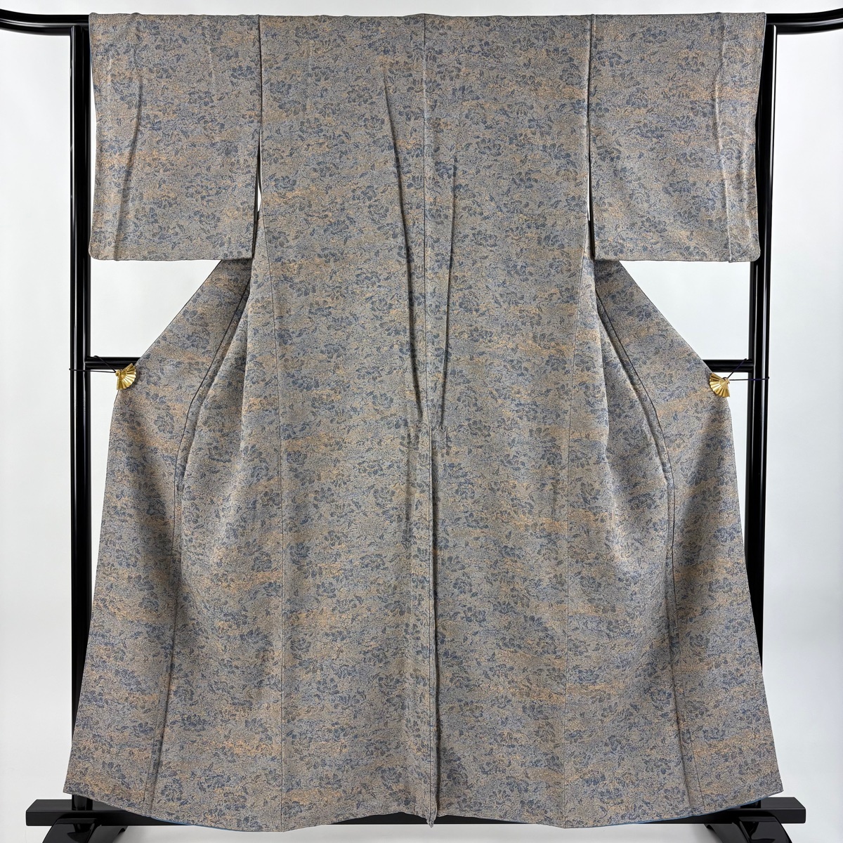 【美品】 小紋 身丈158.5cm 裄丈63cm S 袷 花唐草 灰色 正絹 秀品 【中古】拍卖