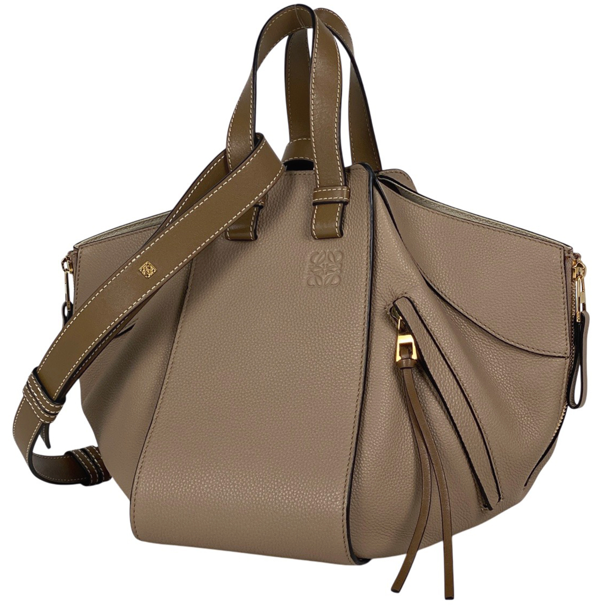 ロエベ LOEWE ハンモック バッグ スモール アナグラム 2WAY ショルダーバッグ ハンドバッグ レザー グレー レディース 【中古】拍卖