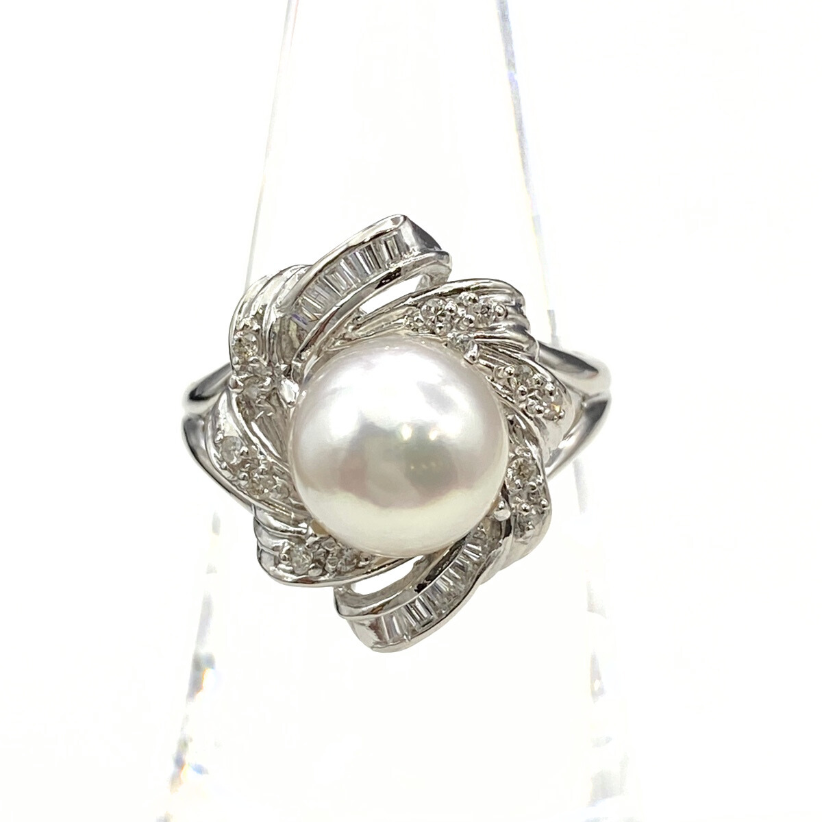 パール デザインリング プラチナ 指輪 メレダイヤ 真珠 リング 12号 Pt900 パール ダイヤモンド レディース 【中古】拍卖