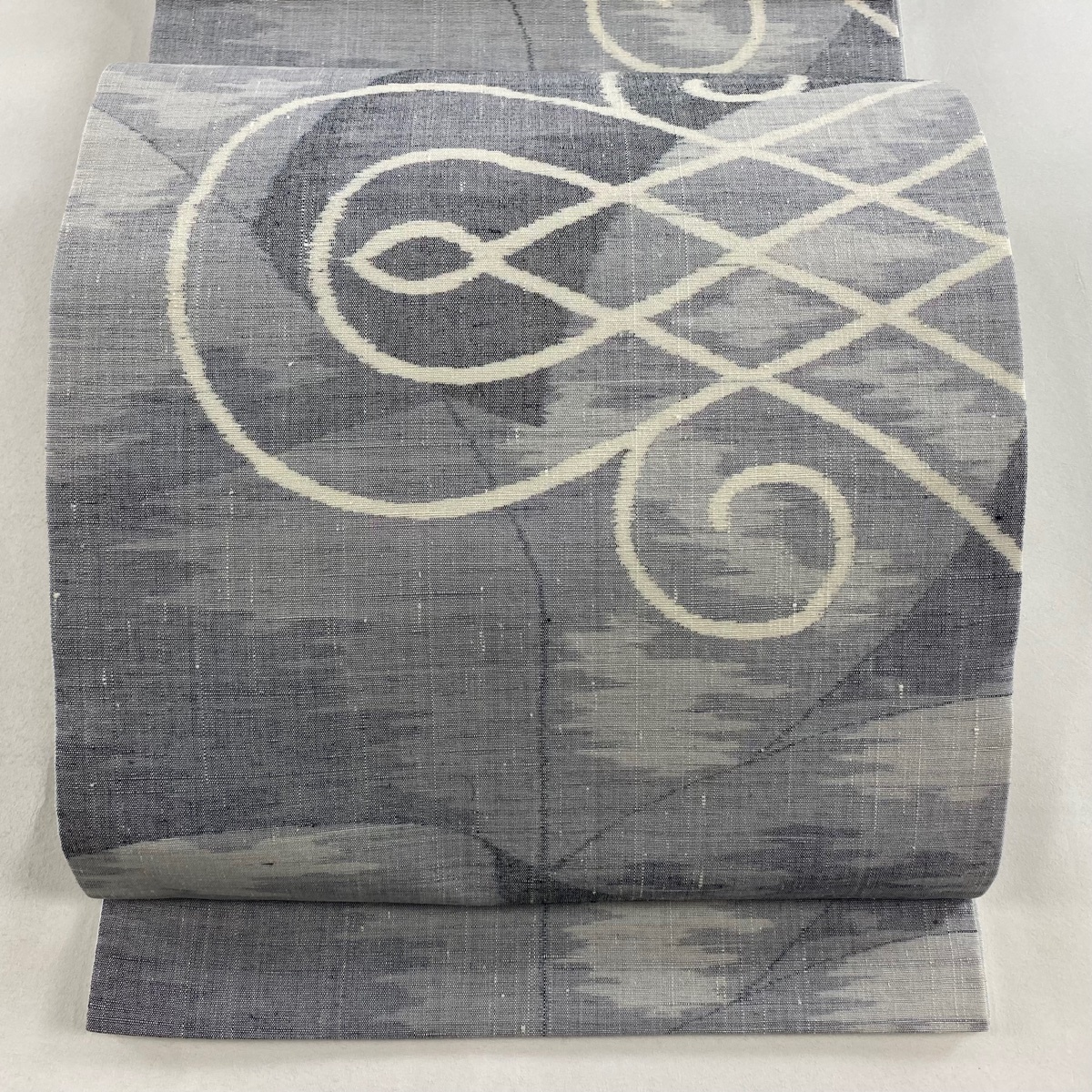 【美品】 袋帯 秀品 紬 幾何学模様 灰色 六通 正絹 【中古】拍卖