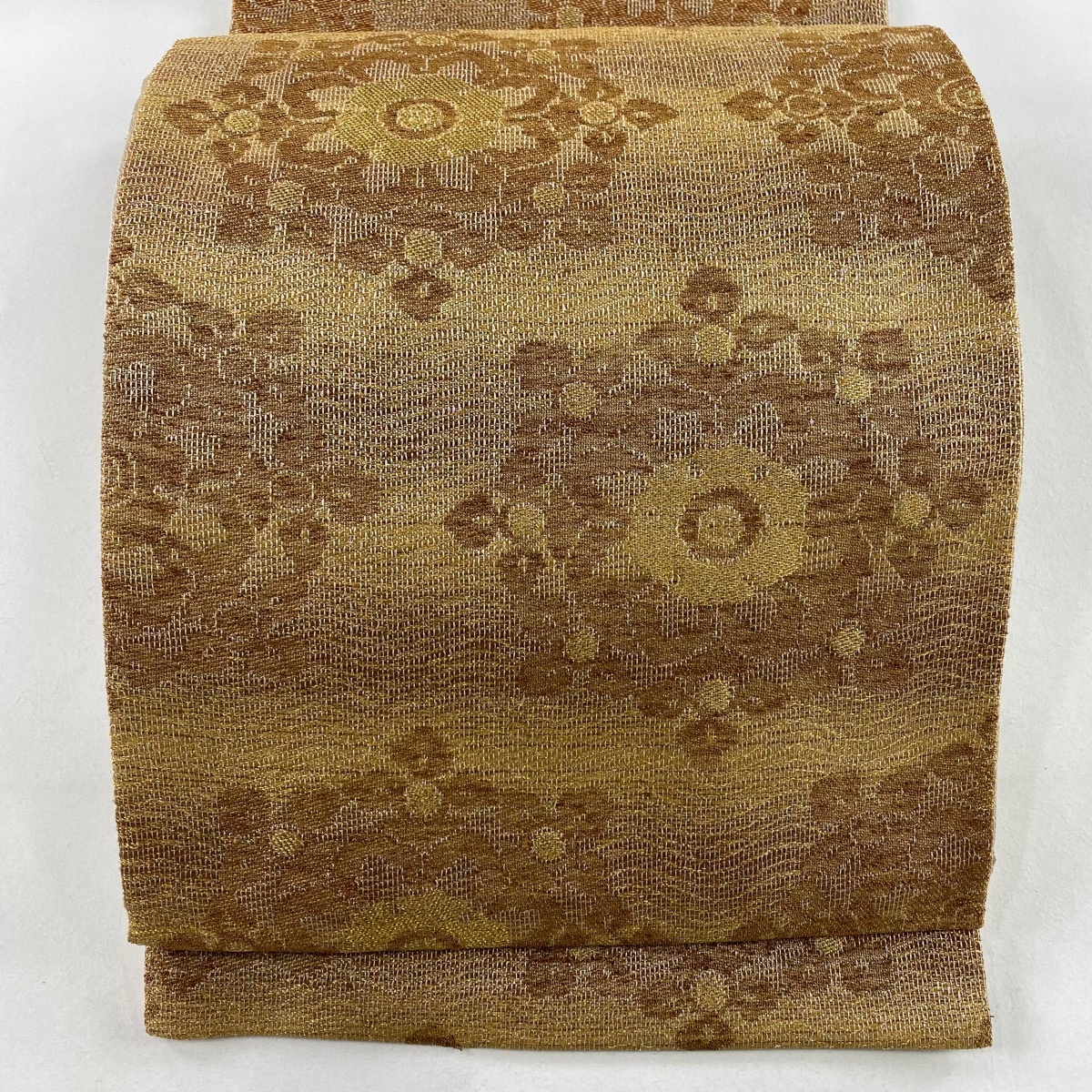 【美品】 袋帯 秀品 華文 波 金糸 茶色 六通 正絹 【中古】拍卖