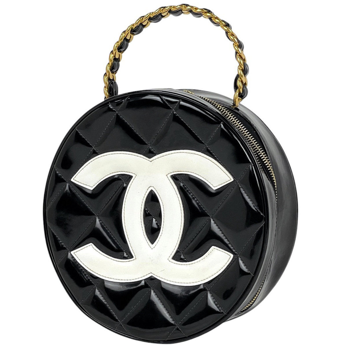 シャネル CHANEL ココマーク バニティバッグ ラウンド ハンドバッグ エナメル 化粧ポーチ ブラック ホワイト レディース 【中古】拍卖