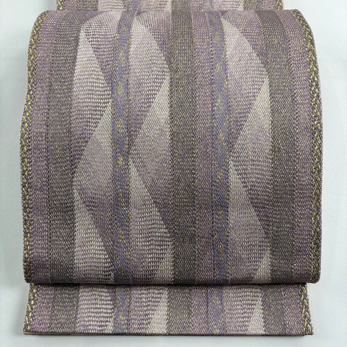 【美品】 袋帯 秀品 縞 斜縞 金糸 薄紫 全通 正絹 【中古】拍卖