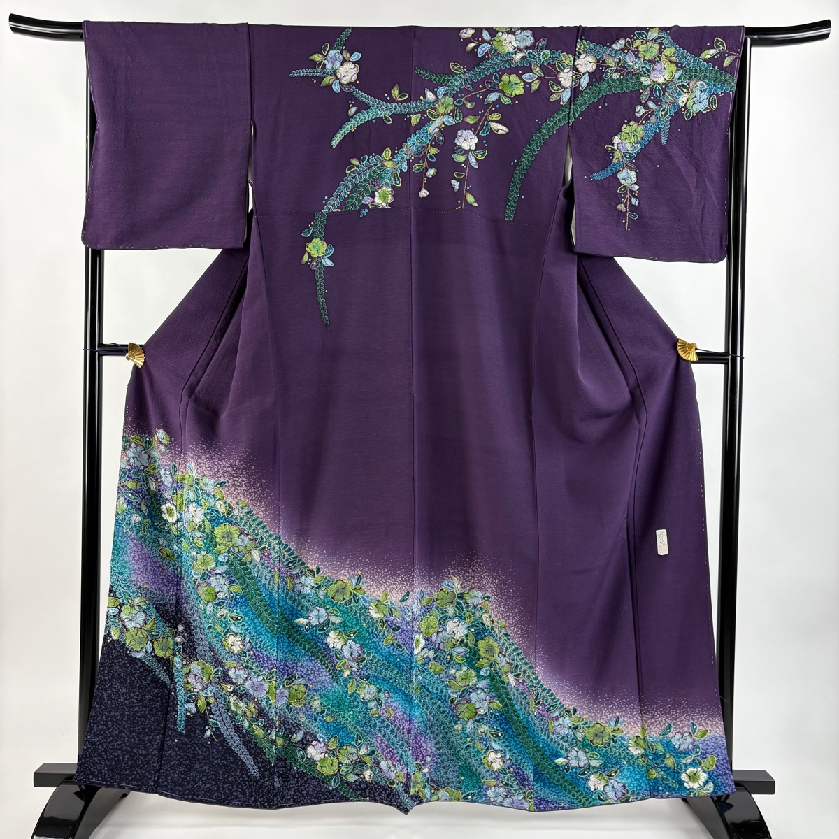 訪問着 身丈161cm 裄丈66cm M 袷 落款 辻が花柄 金彩 ぼかし 紫 正絹 名品 【中古】拍卖