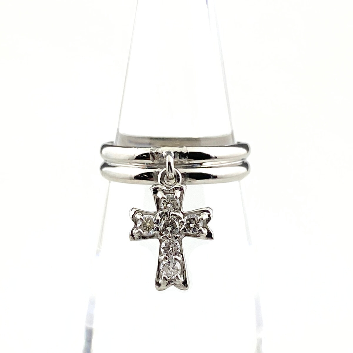 クロスモチーフ デザインリング プラチナ 指輪 メレダイヤ 十字架 リング 5.5号 Pt900 ダイヤモンド レディース 【中古】拍卖