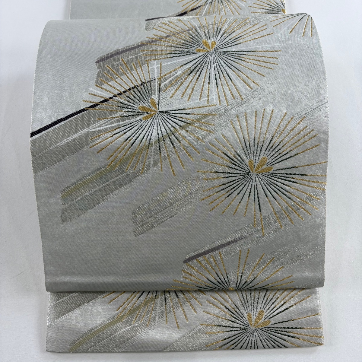 【美品】 袋帯 秀品 若松 金銀糸 箔 銀色 六通 正絹 【中古】拍卖