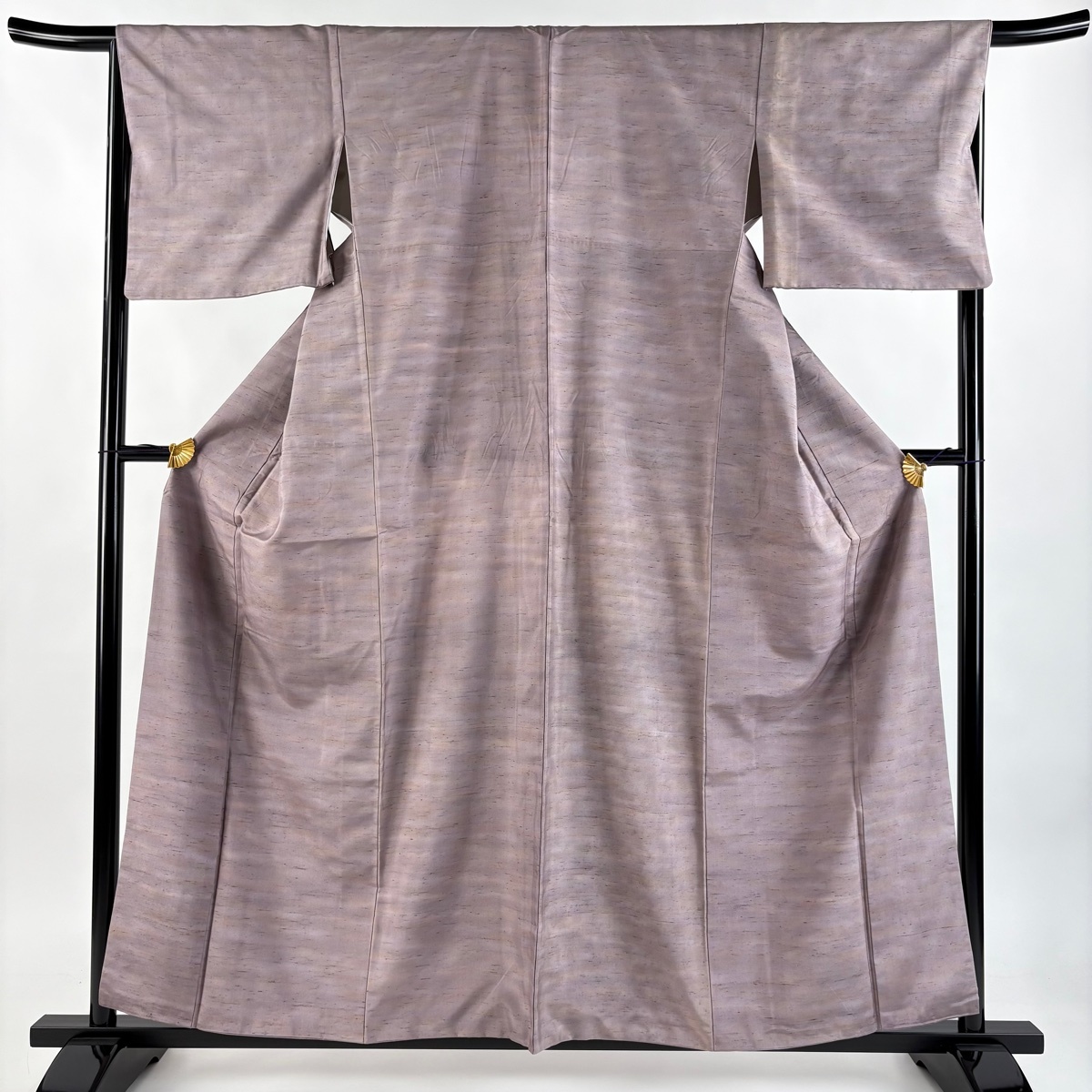 小紋 身丈158cm 裄丈66cm M 袷 紬地 霞ぼかし 灰紫 正絹 名品 【中古】拍卖