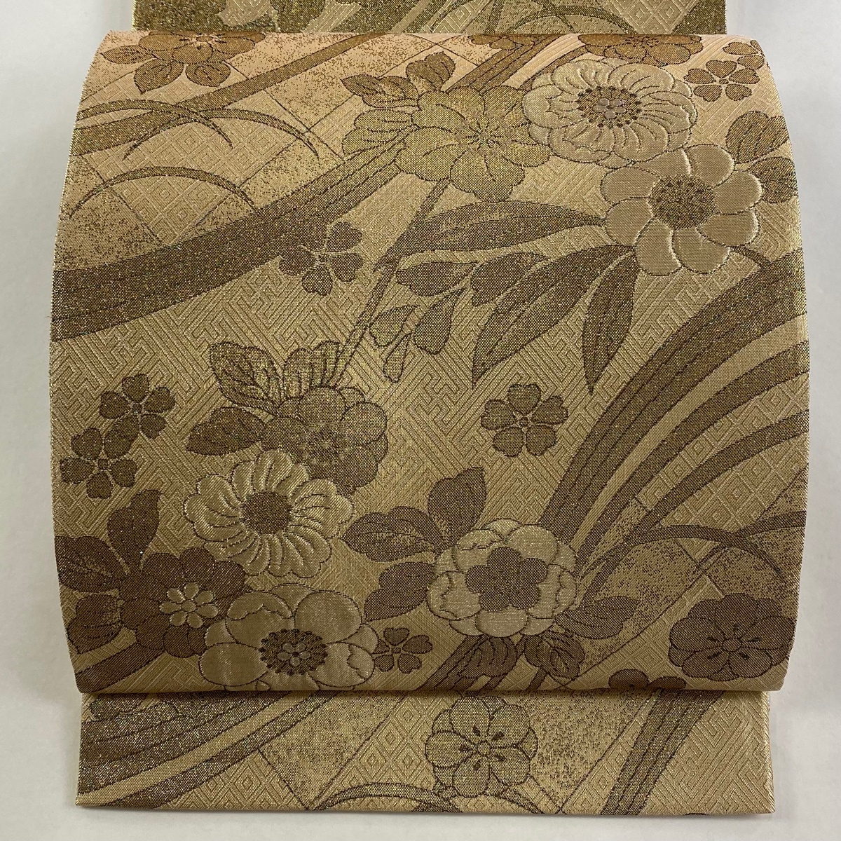 【美品】 袋帯 秀品 振袖向き 辻が花柄 箔 ラメ 金色 六通 正絹 【中古】拍卖