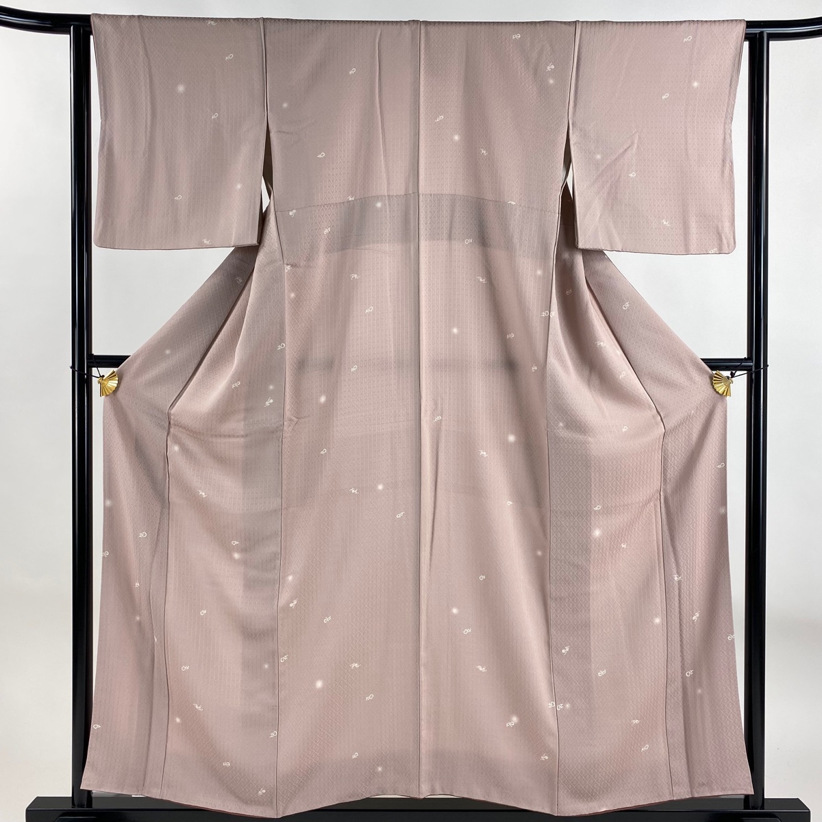 小紋 身丈156cm 裄丈61.5cm S 袷 瓢箪 地紋 蛍ぼかし ピンクベージュ 正絹 秀品 【中古】拍卖