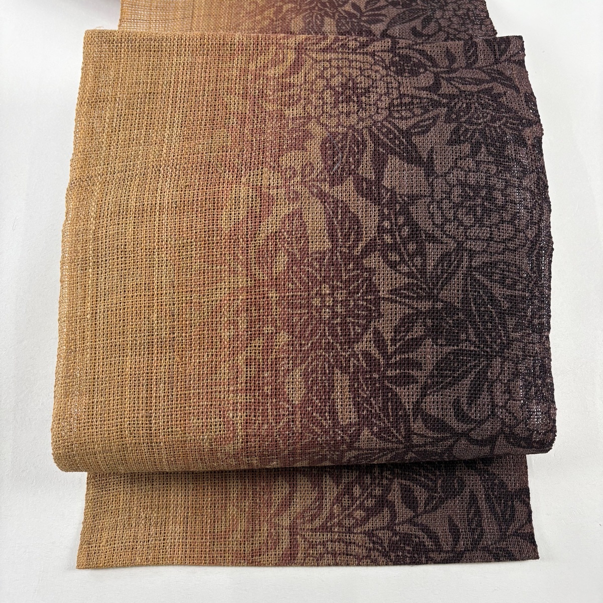 名古屋帯 逸品 夏帯 八寸名古屋帯 松葉仕立て 草花 茶色 科 【中古】拍卖