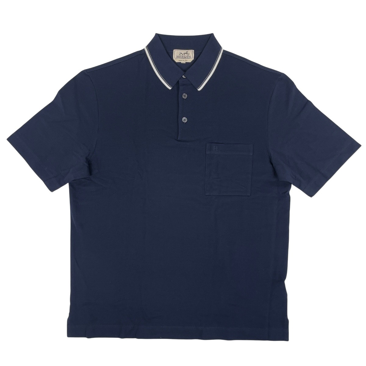 エルメス HERMES Hロゴ ポロシャツ 半袖 トップス ポロシャツ コットン ネイビー メンズ 【中古】拍卖