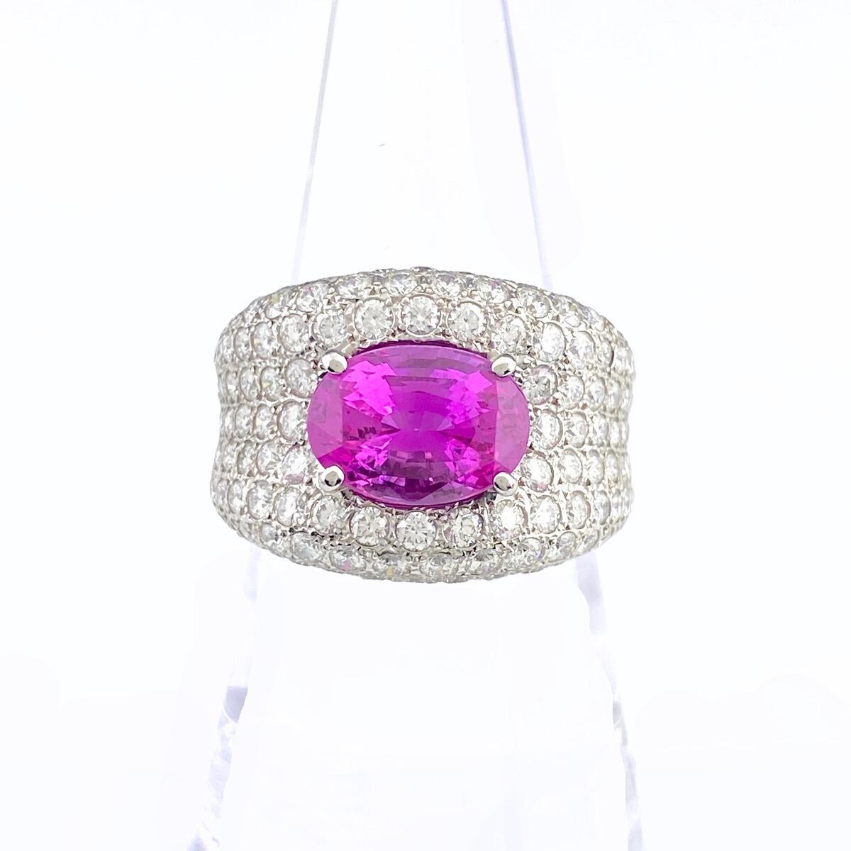 タサキ TASAKI ピンクサファイア デザインリング 指輪 メレダイヤ リング 16号 750 ピンクサファイア ダイヤモンド レディース 【中古】拍卖