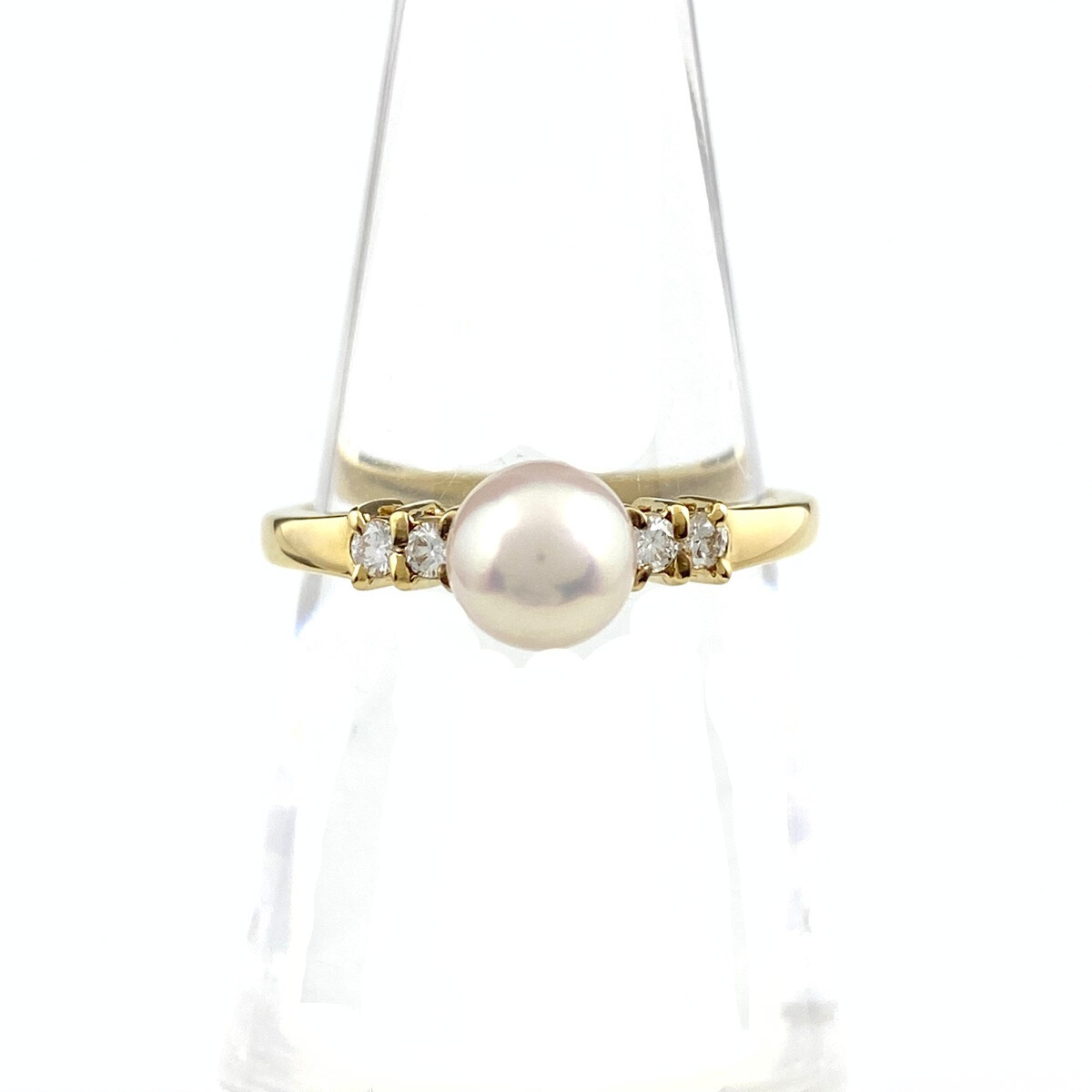 ミキモト MIKIMOTO パール デザインリング YG イエローゴールド 指輪 メレダイヤ 真珠 11号 K18 パール ダイヤモンド レディース 【中古】拍卖