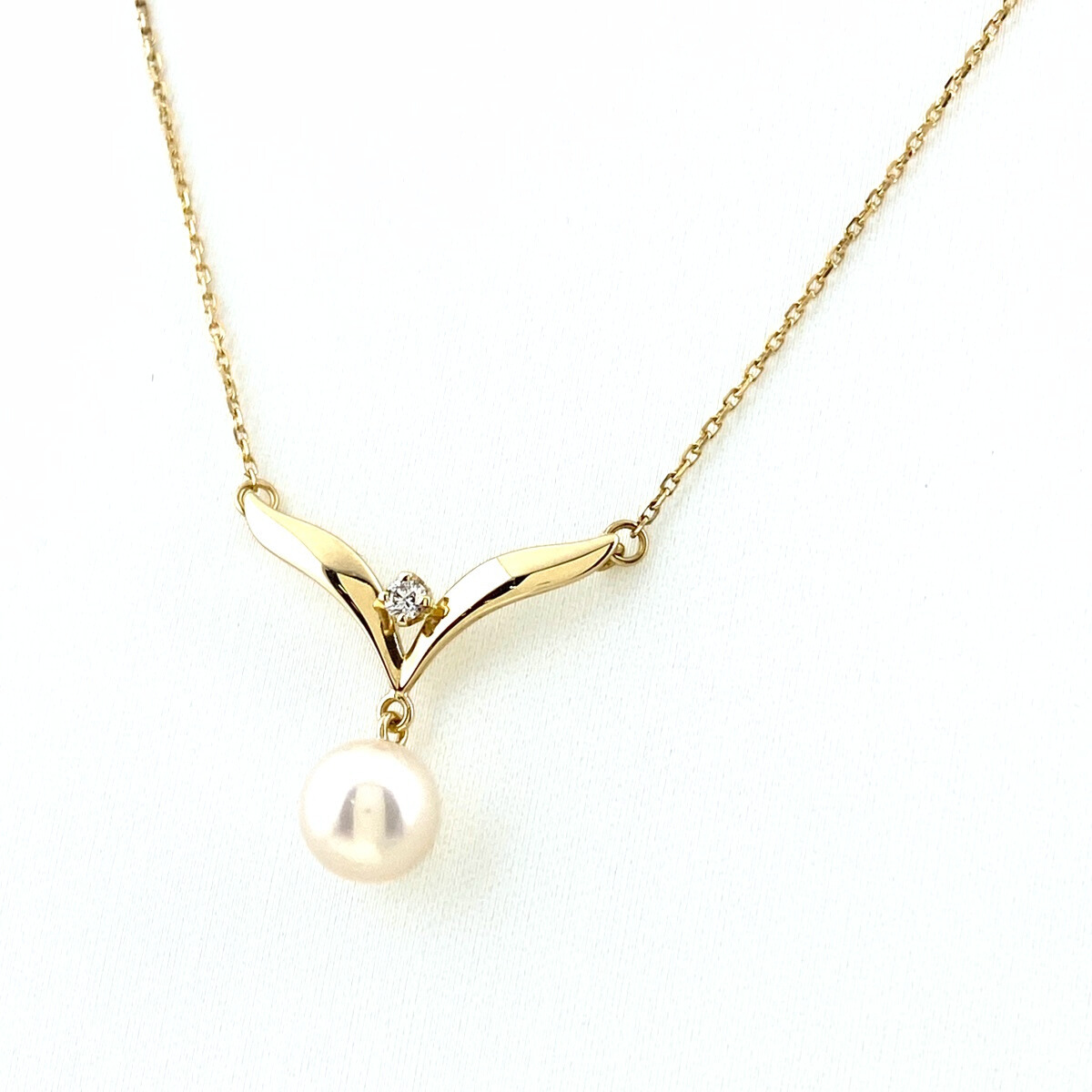 ミキモト MIKIMOTO パール デザインネックレス YG ペンダント メレダイヤ 真珠 スイング K18 パール ダイヤモンド レディース 【中古】拍卖