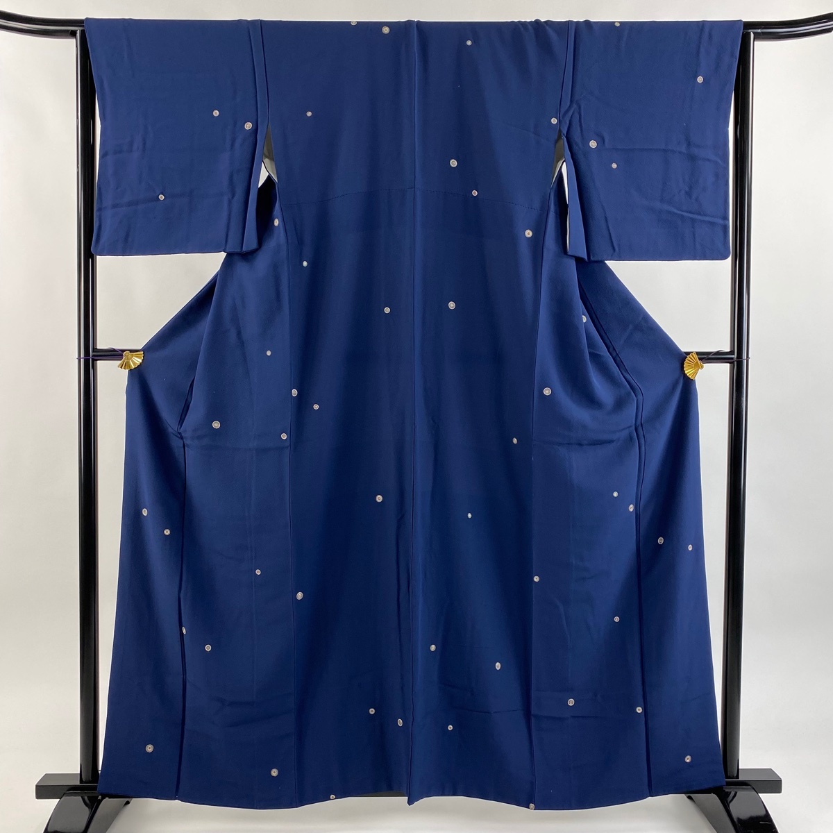 小紋 身丈159.5cm 裄丈65cm M 袷 丸柄 刺繍 紺色 正絹 秀品 【中古】拍卖