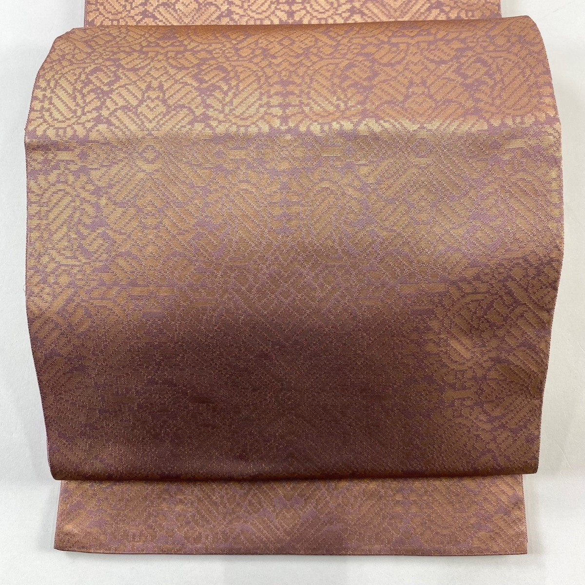 【美品】 袋帯 秀品 織悦 落款 菊唐草 箔 紫 全通 正絹 【中古】拍卖