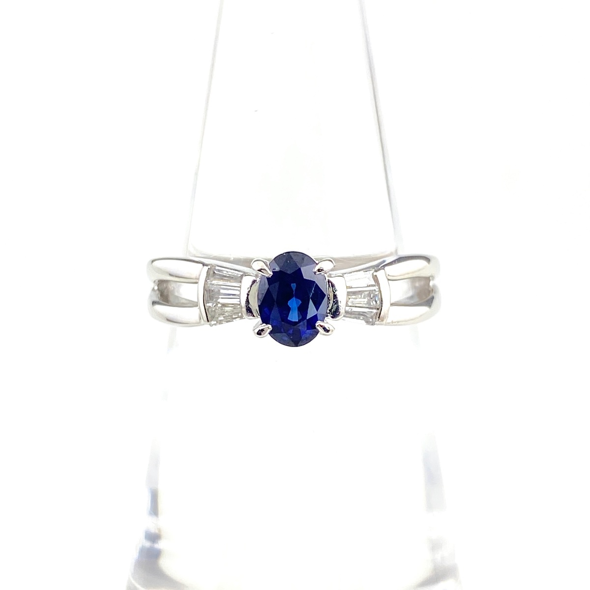 サファイア デザインリング プラチナ 指輪 メレダイヤ リング 10号 Pt900 サファイア ダイヤモンド レディース 【中古】拍卖