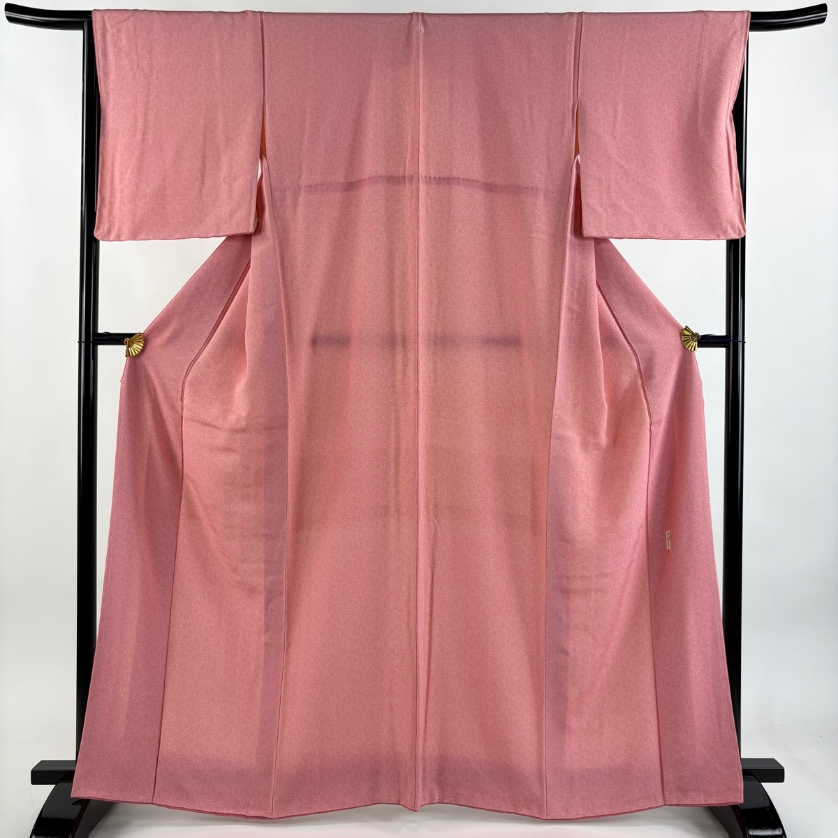 江戸小紋 身丈163.5cm 裄丈66cm M 袷 人間国宝 中村勇二郎 落款 古代菊 ピンク 正絹 秀品 一つ紋 【中古】拍卖