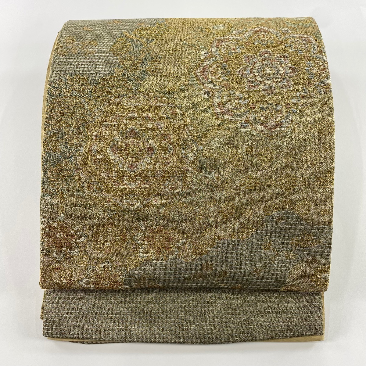 【美品】 袋帯 秀品 証紙 華文 菱 金糸 箔 金色 六通 正絹 【中古】拍卖