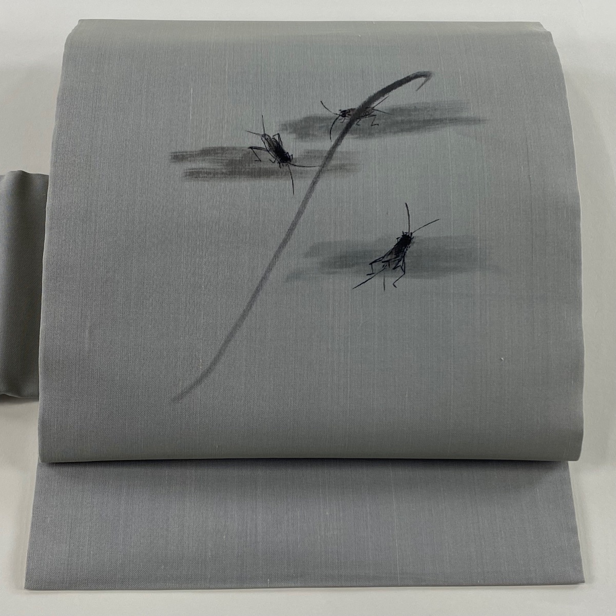 名古屋帯 秀品 夏帯 コオロギ 灰色 正絹 【中古】拍卖