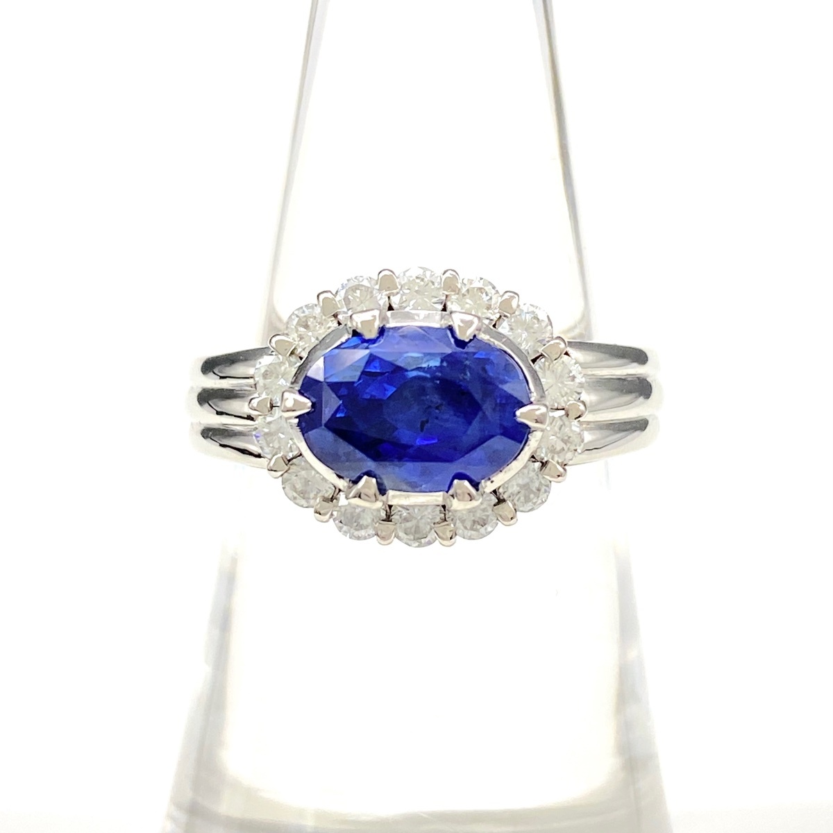 サファイア デザインリング プラチナ 指輪 メレダイヤ リング 13号 Pt900 サファイア ダイヤモンド レディース 【中古】拍卖