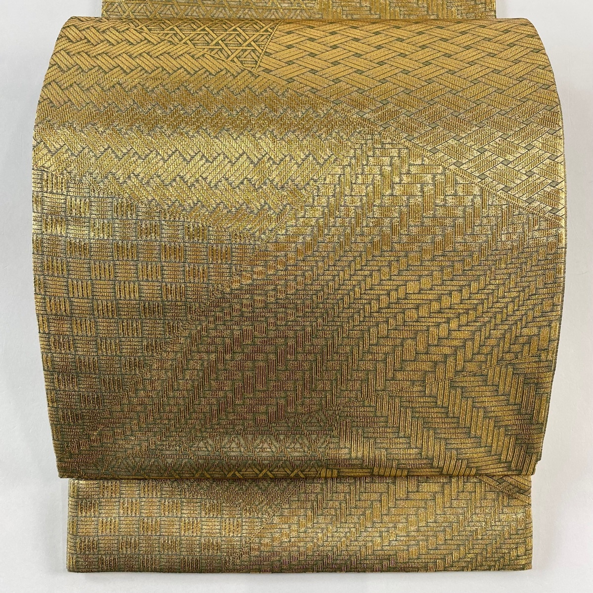 袋帯 秀品 籠目 幾何学 金彩 金色 全通 正絹 【中古】拍卖