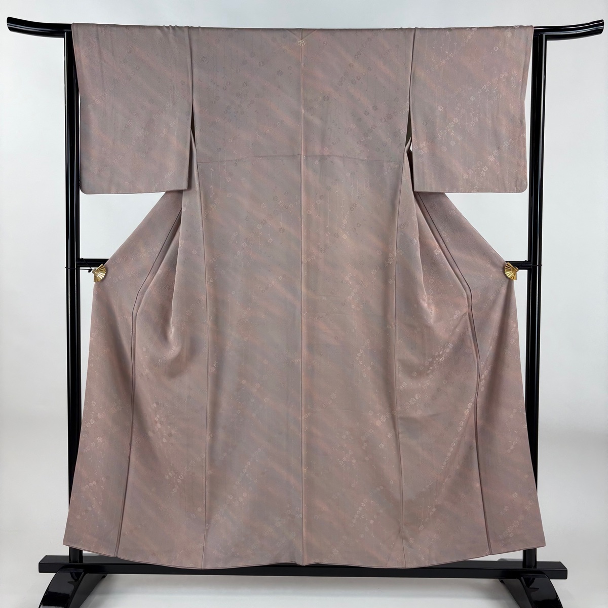 小紋 身丈156cm 裄丈63.5cm S 袷 地紋 斜めぼかし ピンクベージュ 正絹 優品 一つ紋 【中古】拍卖