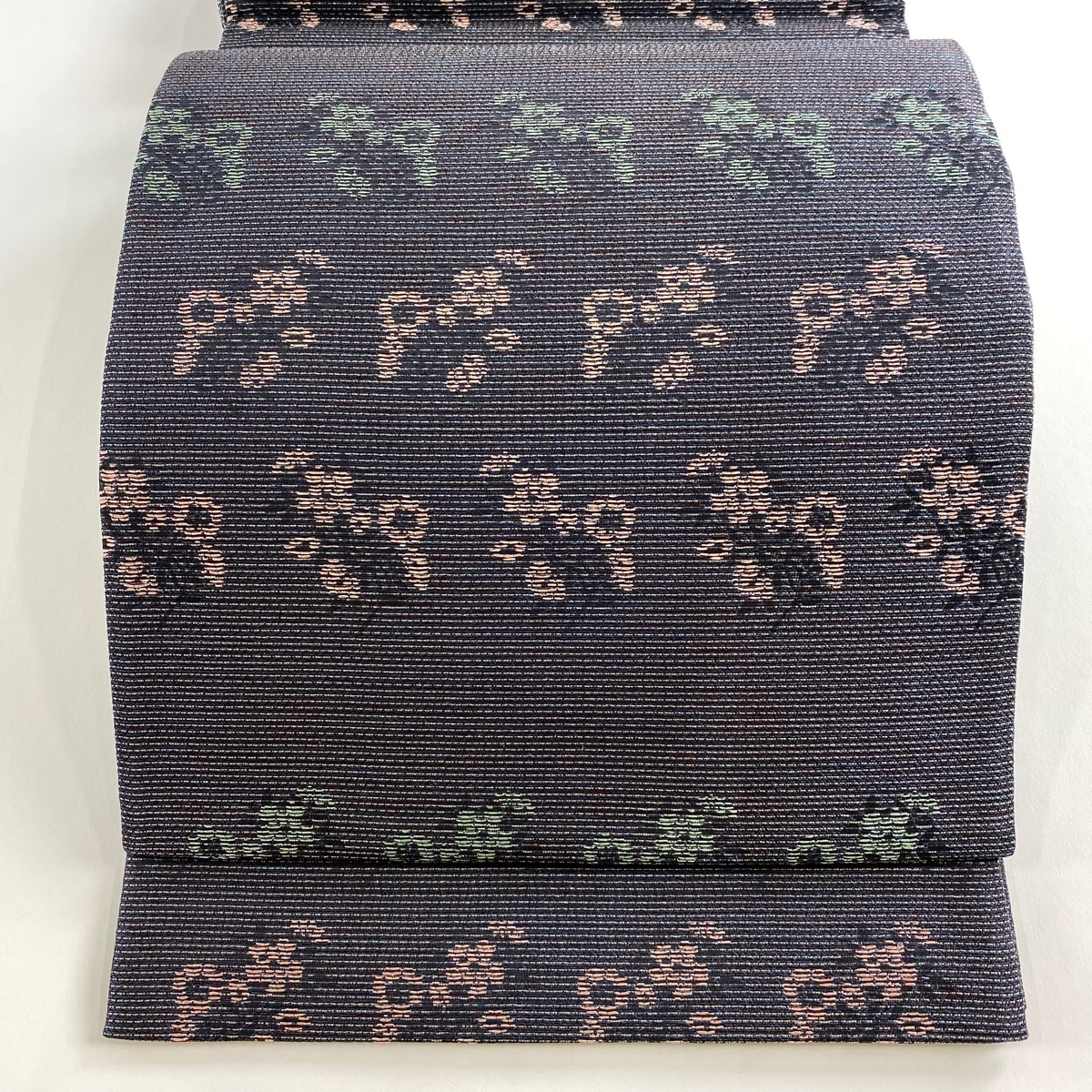 【美品】 袋帯 名品 草花 銀糸 青黒 六通 正絹 【中古】拍卖