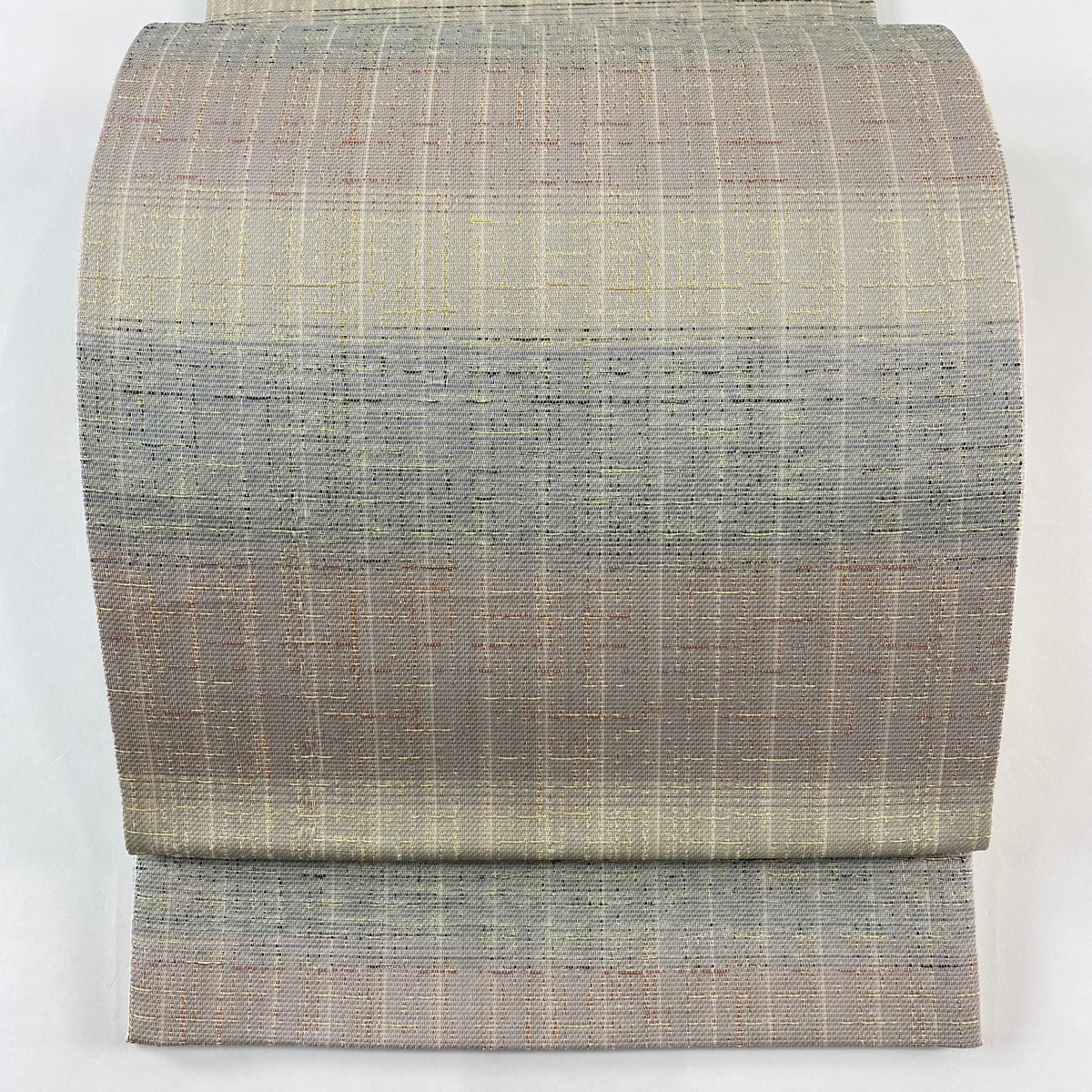 【美品】 袋帯 秀品 縞 幾何学 箔 灰色 全通 正絹 【中古】拍卖