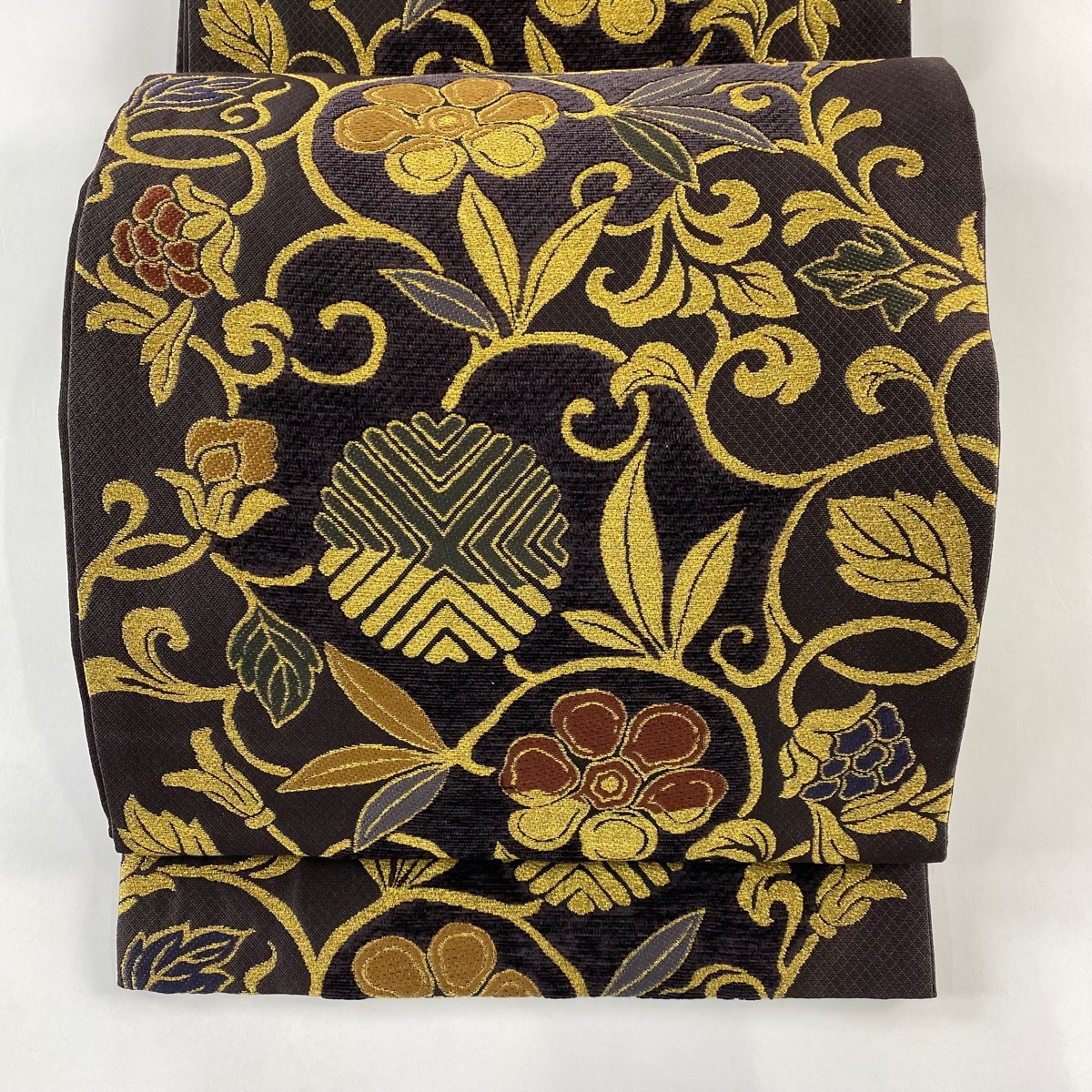 【美品】 袋帯 名品 光蔵 笹蔓 金糸 濃紫 六通 正絹 【中古】拍卖