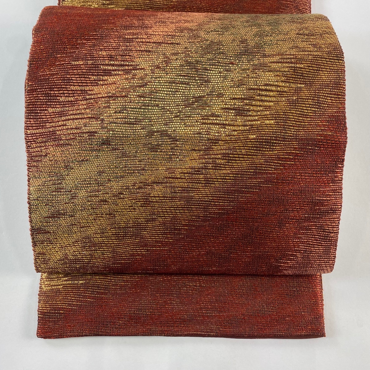 【美品】 袋帯 秀品 幾何学 金糸 箔 赤 六通 正絹 【中古】拍卖