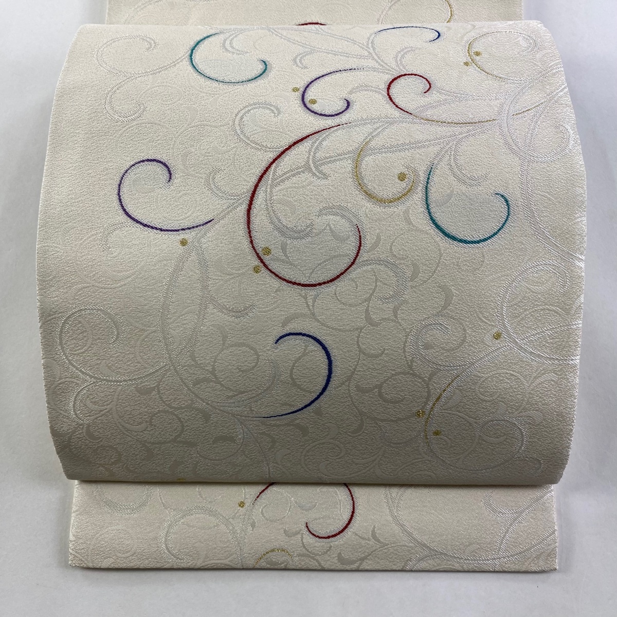 袋帯 名品 西陣織 唐草 金糸 箔 ベージュ 六通 正絹 【中古】拍卖