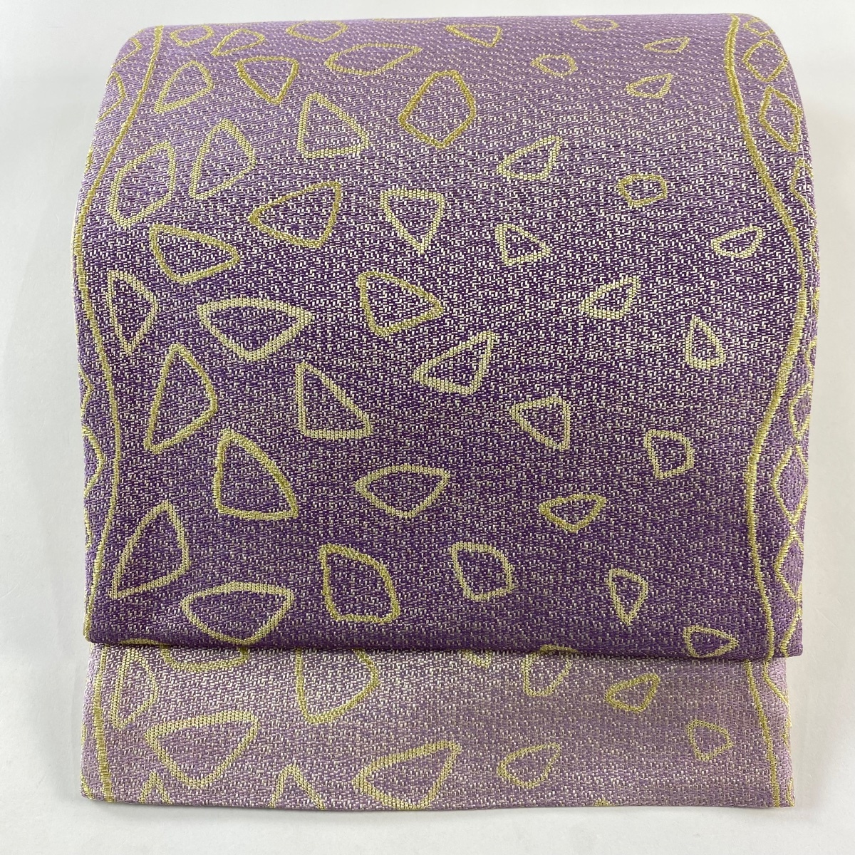 【美品】 袋帯 名品 幾何学模様 金糸 ぼかし 薄紫 六通 正絹 【中古】拍卖