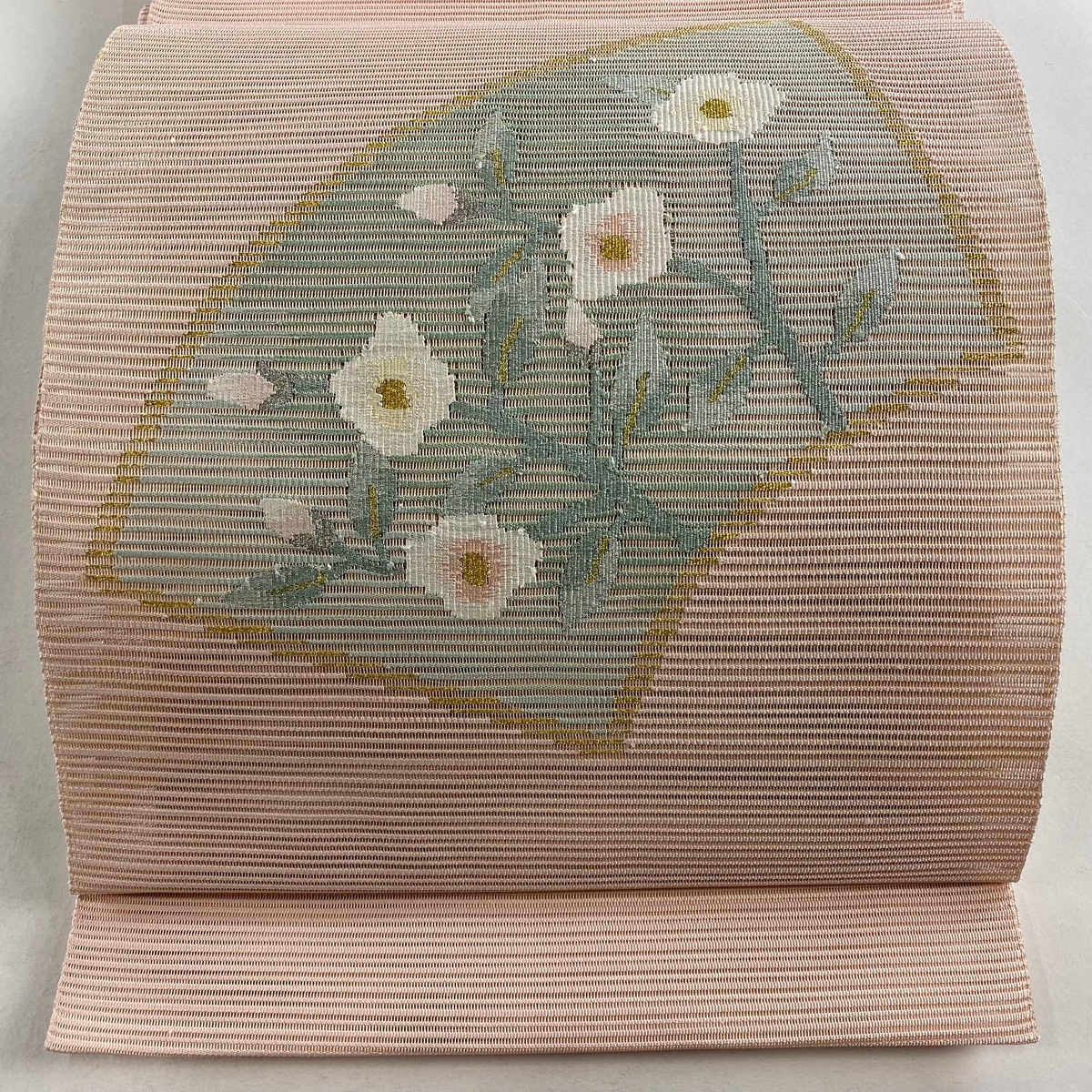 【美品】 名古屋帯 秀品 夏帯 絽 八寸名古屋帯 松葉仕立て トンネル仕立て 草花 扇面 金銀糸 ピンク 正絹 【中古】拍卖