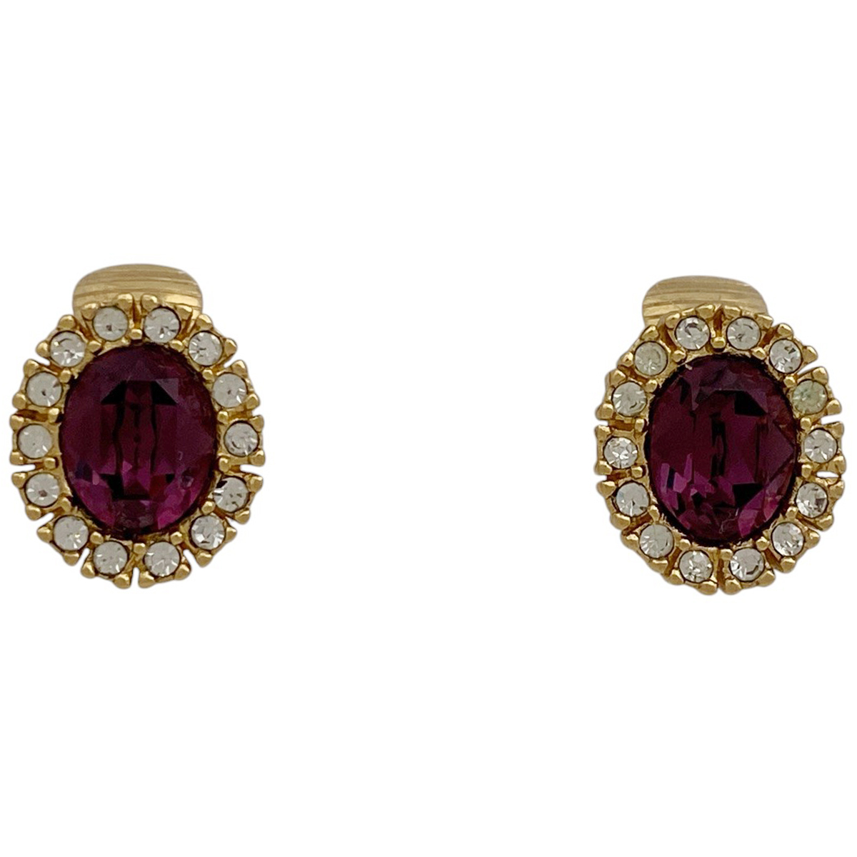 クリスチャンディオール Christian Dior カラーストーン イヤリング オーバル GP ラインストーン ゴールド パープル レディース 【中古】拍卖