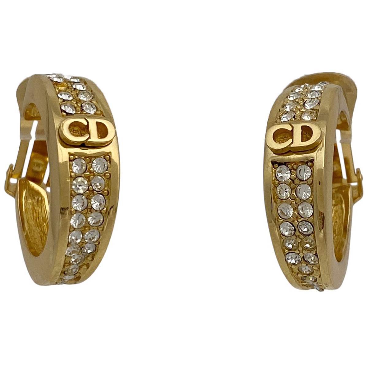 クリスチャンディオール Christian Dior ロゴ フープ イヤリング CD ラインストーン イヤリング GP ゴールド レディース 【中古】拍卖